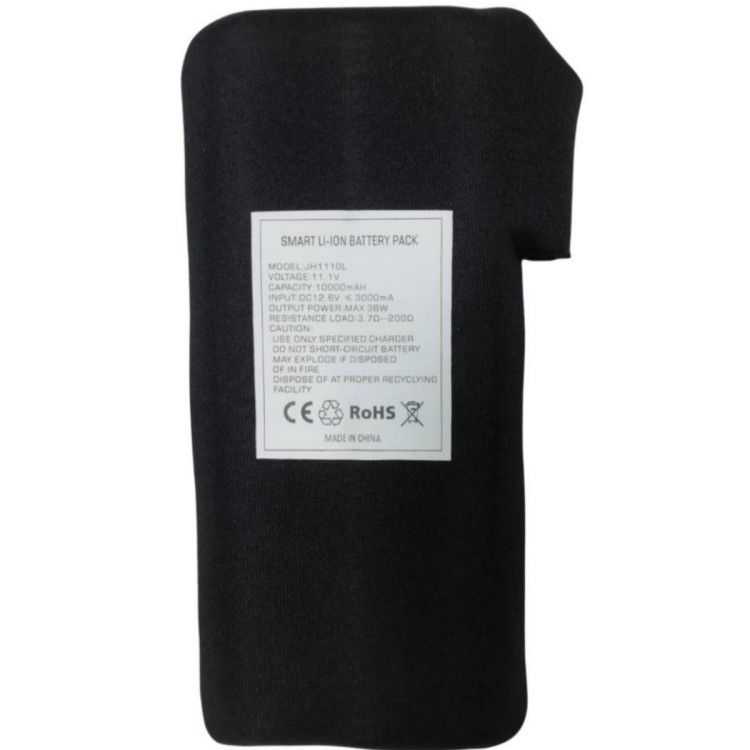 Abbigliamento 12V 10Ah Batteria 11.1V Stoffa nera avvolta con presa di carica a corrente continua per giacca riscaldata