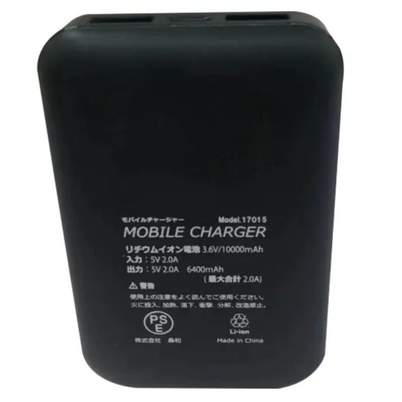 Powerbank USB 5V 2A 10000 Mah Doppia porta USB Batteria nera